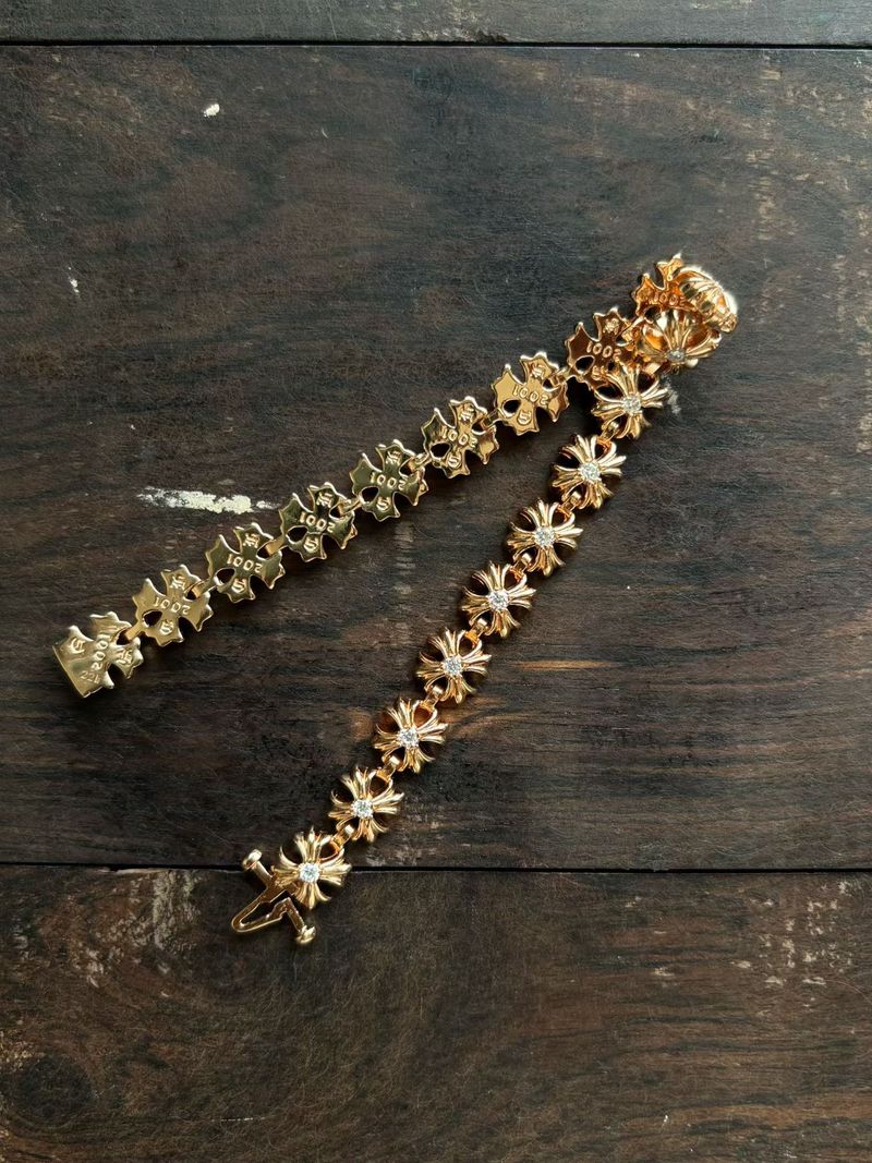 高仿克羅心 鍍金 四瓣花鏈節 手鏈 實拍 3